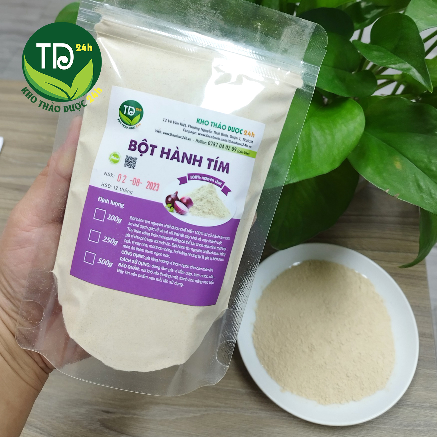 Bột hành tím nguyên chất 100%, nguyên liệu làm gia vị thơm ngon cho các món ăn, tiện lợi, dễ sử dụng, bảo quản dễ dàng, hàng công ty, có mã vạch | Kho Thảo Dược 24h