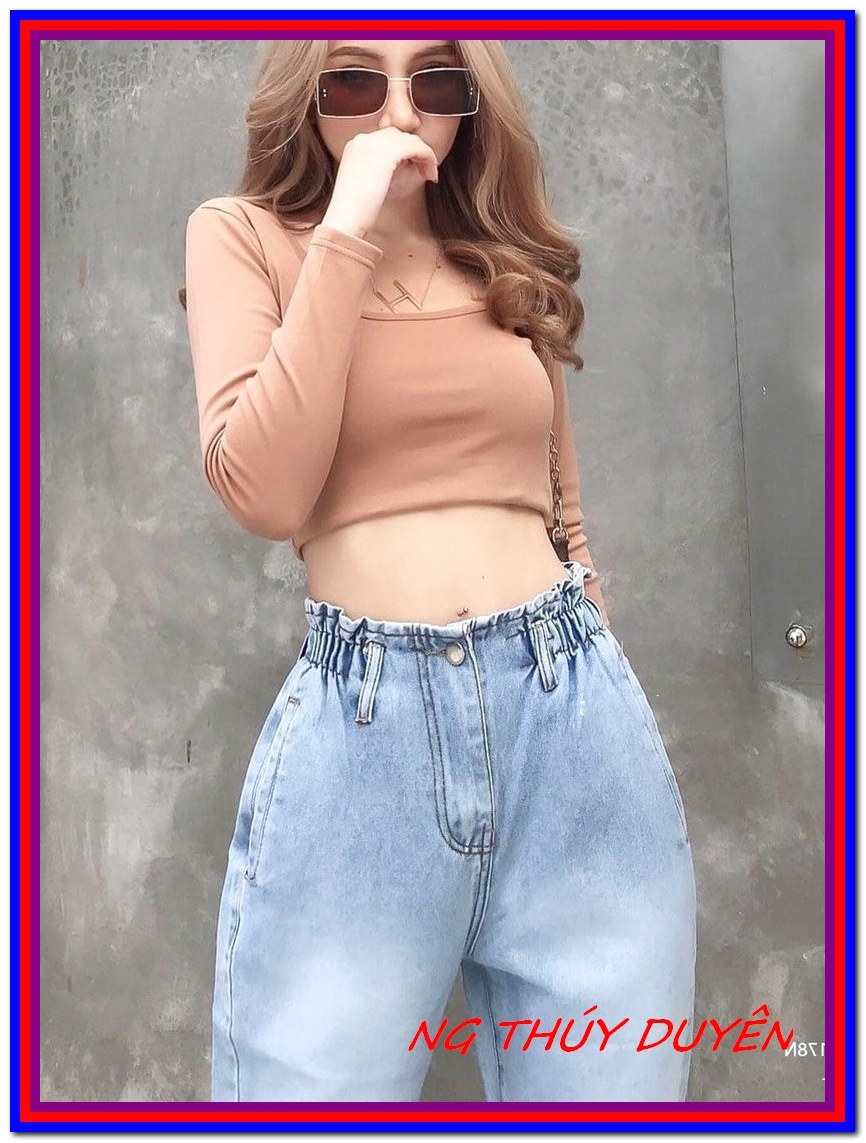 Quần jean nữ BAGGY LƯNG THUN XANH NHẠT xịn xò , quần bò 9 tấc nữ chất jean vải đứng T7
