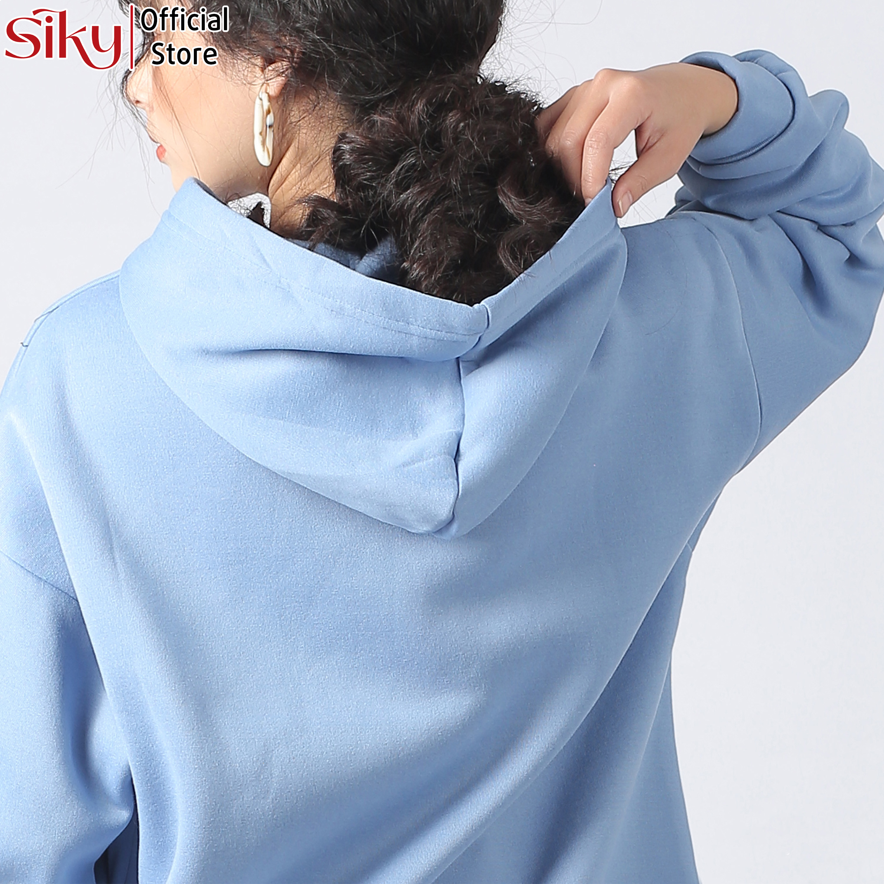 Áo HOODIE nữ form rộng trơn BASIC - Siky - AHD01