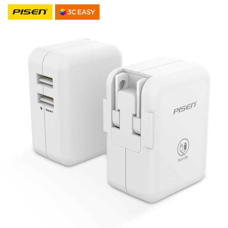 PISEN 12W Safe Quick Charging Mini Portable Folding Plug USB Charger (Dual USB)EU TS-C070