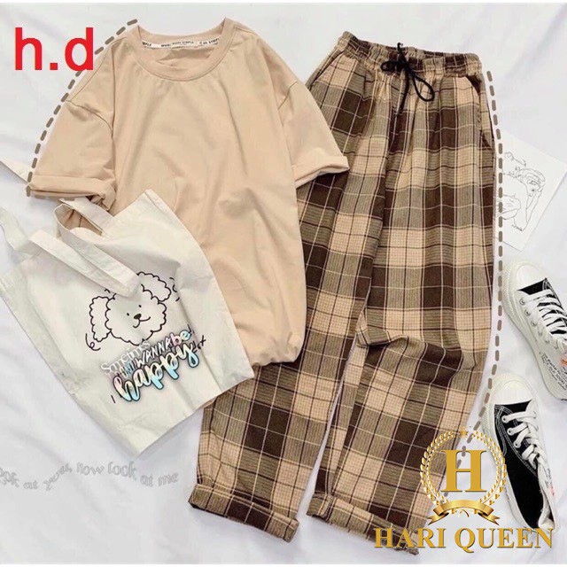 Sét áo thun + quần kẻ ống suông dha0720