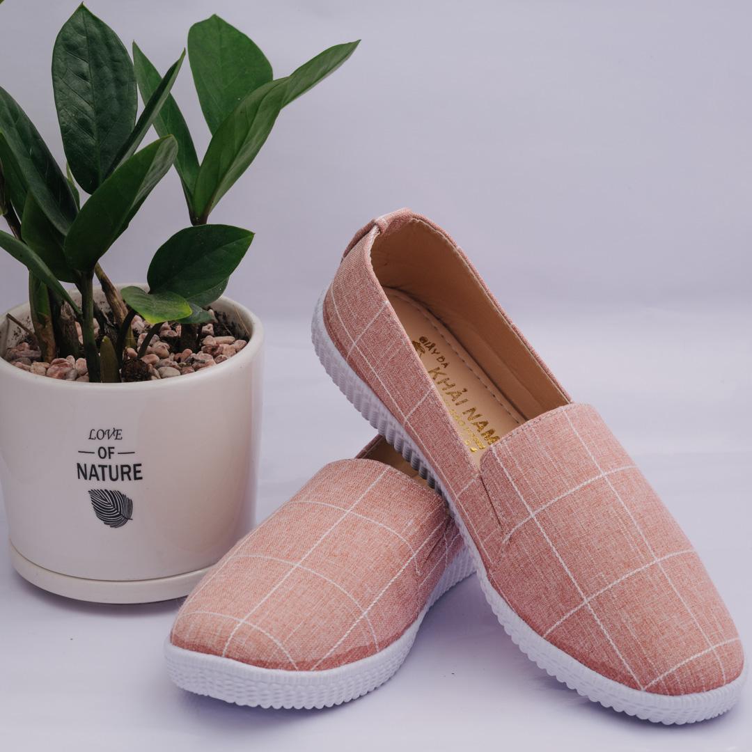 [HCM]GIÀY LƯỜI NỮ Ô VUÔNG MÀU HỒNG