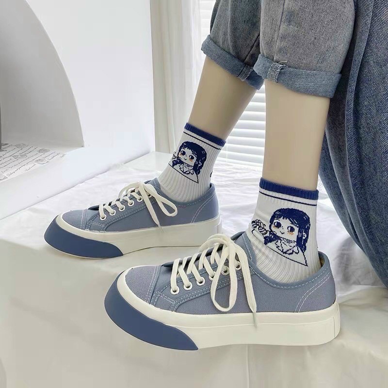 Giày nữ snaeker mũi phối màu trơn basic hót hít