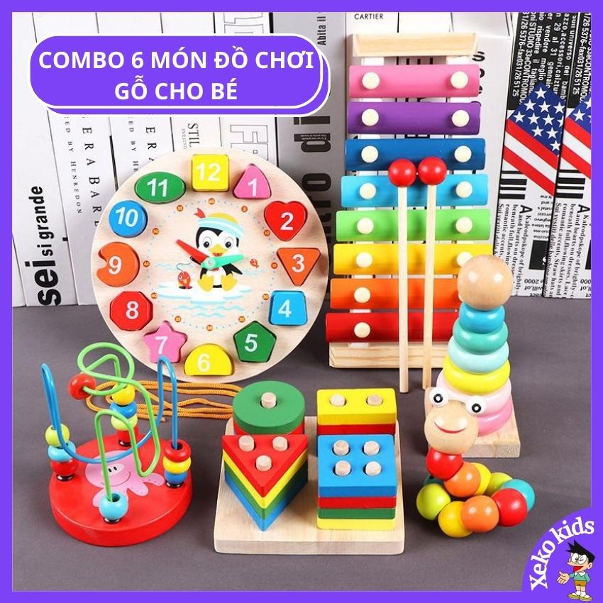 Đồ chơi trí tuệ cho trẻ em, trẻ con Combo 6 món đồ chơi gỗ an toàn cho bé