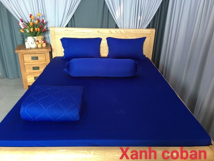 Ga - Drap Giường Lẻ Thun Mát Lạnh Lan Pham Bedding - Màu Xanh coban