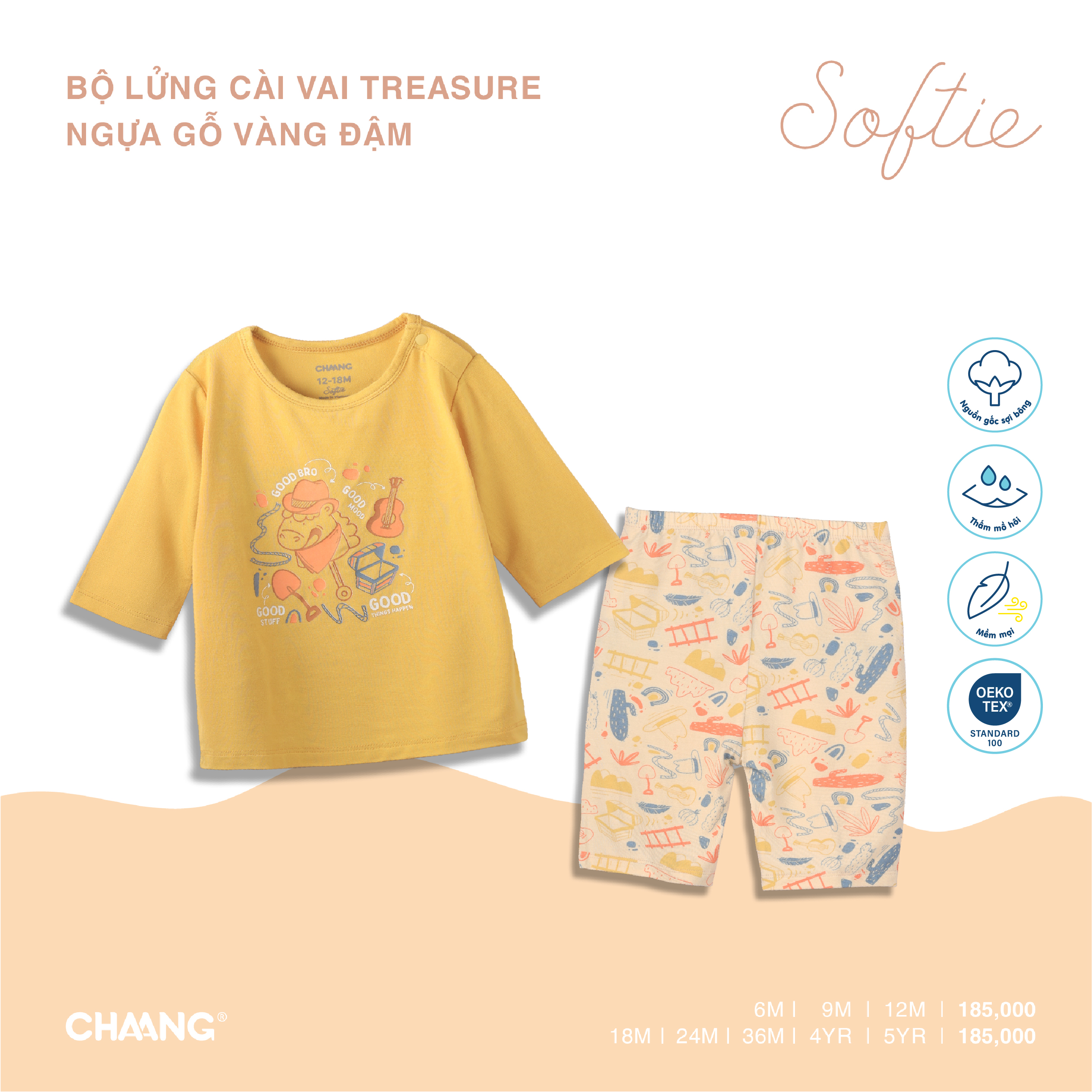 Bộ quần áo lửng cài vai bé trai Treasure Chaang