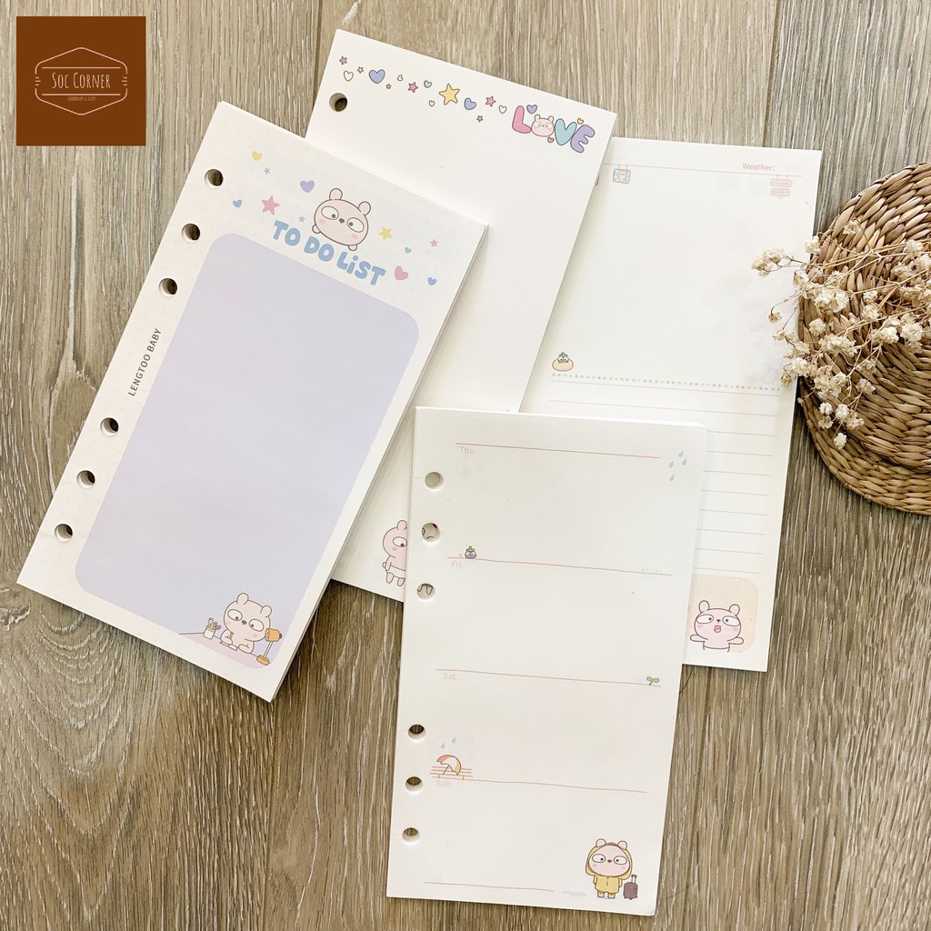 [HCM]Giấy refill màu dễ thương cho sổ còng A6 6 lỗ