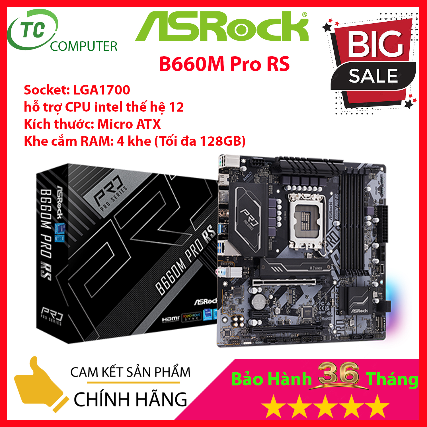 Mainboard ASROCK B660M PRO RS (Intel B660, Socket 1700, M-ATX, 4 khe RAM DDR4)