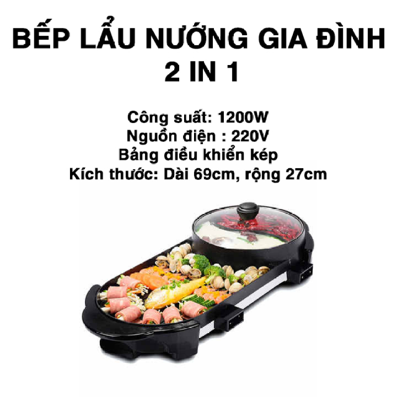 Giá bán Bếp lẩu nướng , bếp lẩu nướng 5D công suất 1200W điều khiển kép bếp lẩu 2 trong 1, nồi lẩu nướng gia đình có thể ăn lẩu và ăn nướng trên cùng 1 bếp