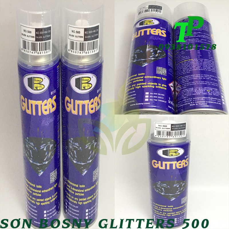 Sơn xịt phủ bóng kim tuyến lấp lánh bosny no 500 glitters , sơn bóng kim tuyến