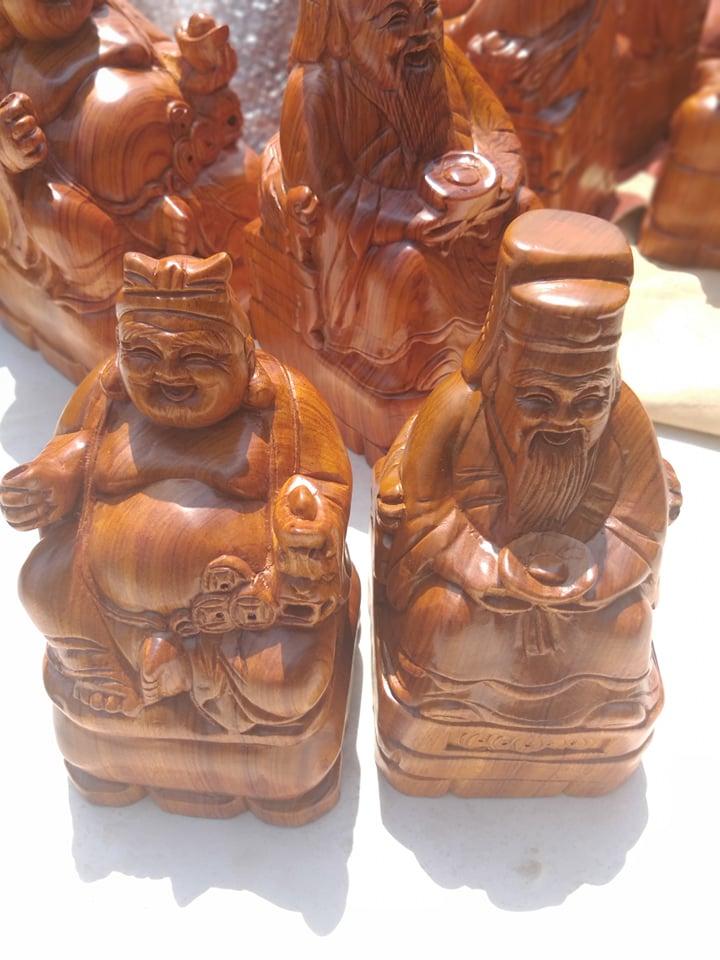 Bộ tượng gỗ hương thần tài thổ địa cao 25cm