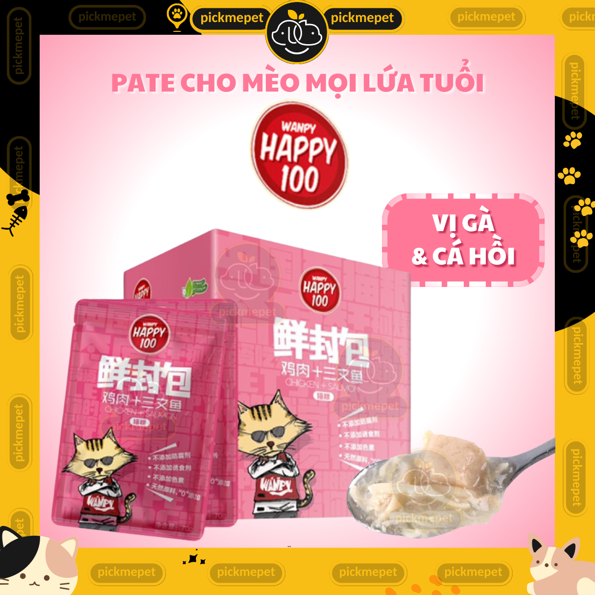 Pate Wanpy Happy 100 Cho Mèo Mọi Lứa Tuổi 70g