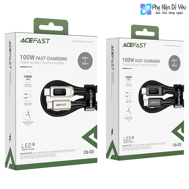 Cáp USB-C to USB-C AceFast C6-03 2m - 100W(PHÂN PHỐI CHÍNH HÃNG BẢO HÀNH 18 THÁNG)