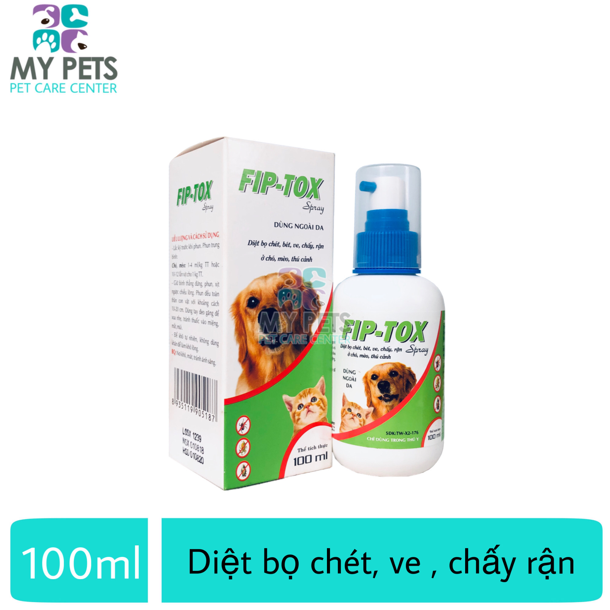 Thuốc xịt diệt ve ghẻ bọ chét cho chó mèo - Hanvet Fiptox 100ml