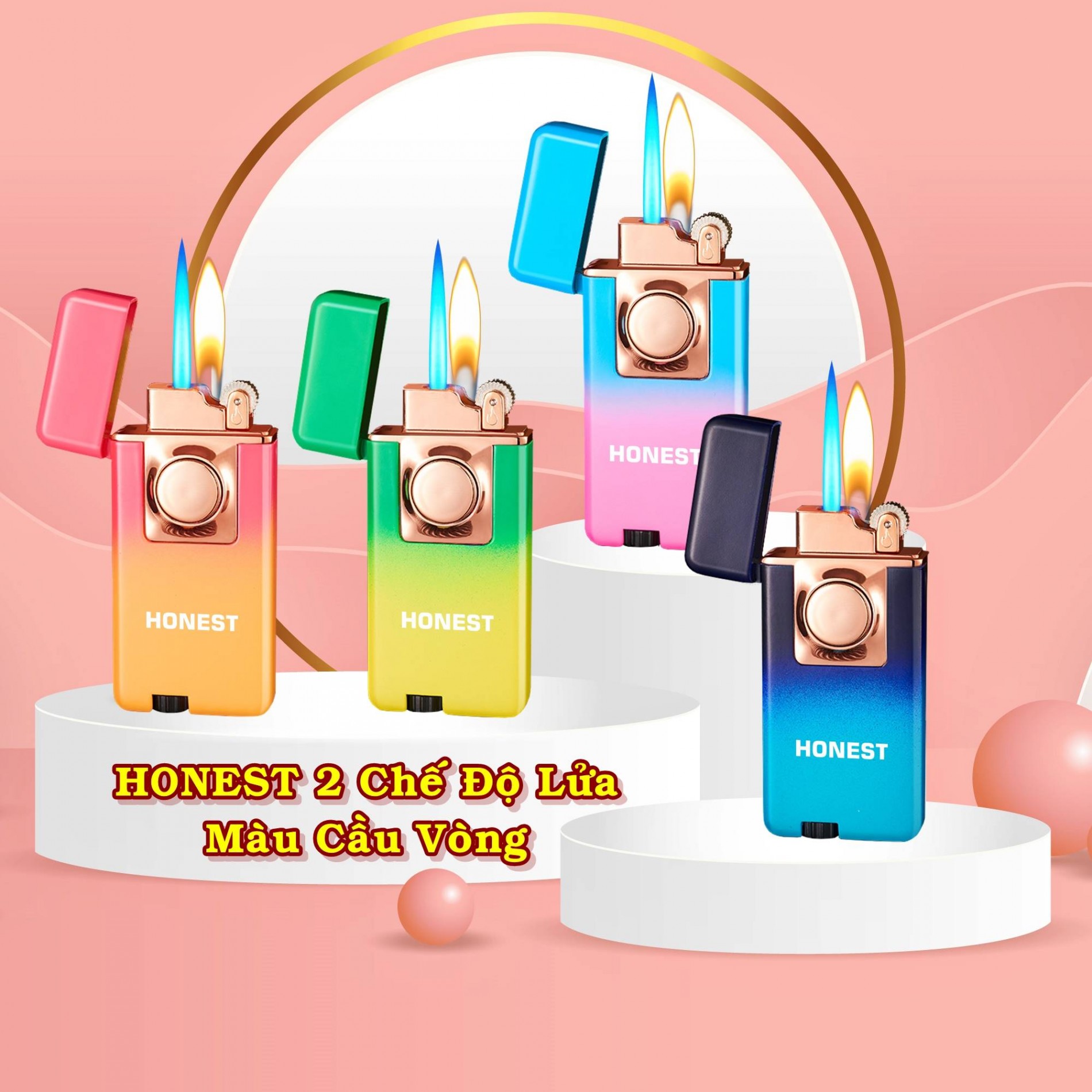 BẬT LỬA HO-NEST 2 CHẾ ĐỘ LỬA MÀU CẦU VÒNG (LỬA NGỌN VÀ LỬA HOẢ TIỄN) - (XÀI GAS)