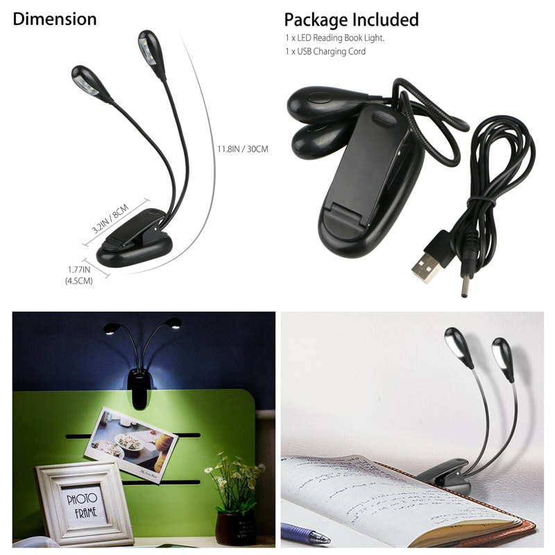 LITAKE Clip-on Led Light 2pcs Arms Multipurpose Adjustable Dimmable Rechargeable Super Bright Reading Lamp