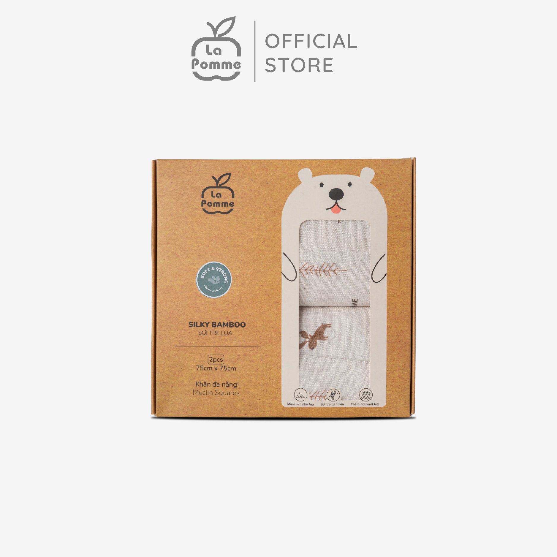 K002 Set 2 khăn sữa sợi tre lụa La Pomme - 75x75cm Hươu