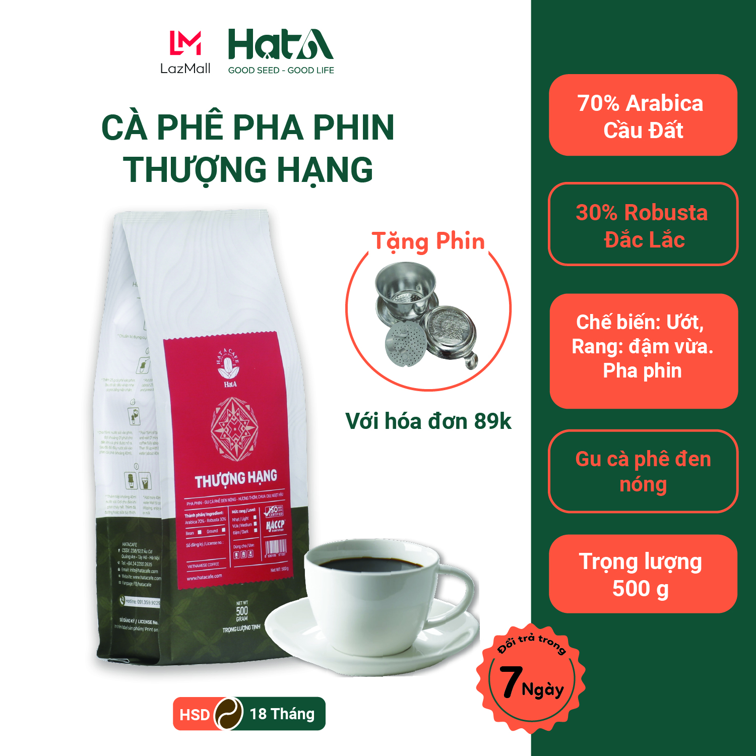 Cà phê Thượng Hạng HẠT A Túi 500g - Gu Pha Phin Cà Phê Đen Nóng -Hương Thơm