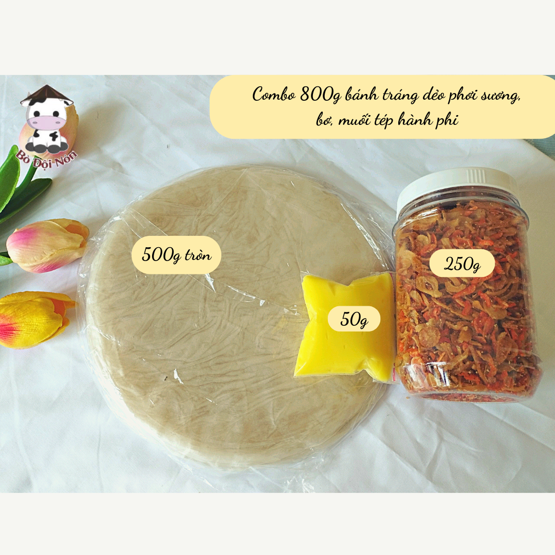 Combo Bánh Tráng Phơi Sương Bơ Muối Tép Hành Phi Bò Đội Nón 330/800g