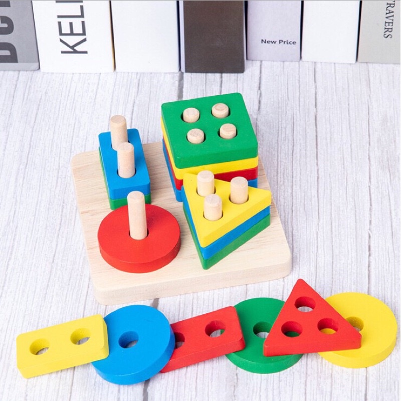 Bộ đồ chơi gỗ 6 món giúp phát triển thông minh cho bé 1 tuổi 2 tuổi 3 tuổi, Bộ đồ chơi Montessori
