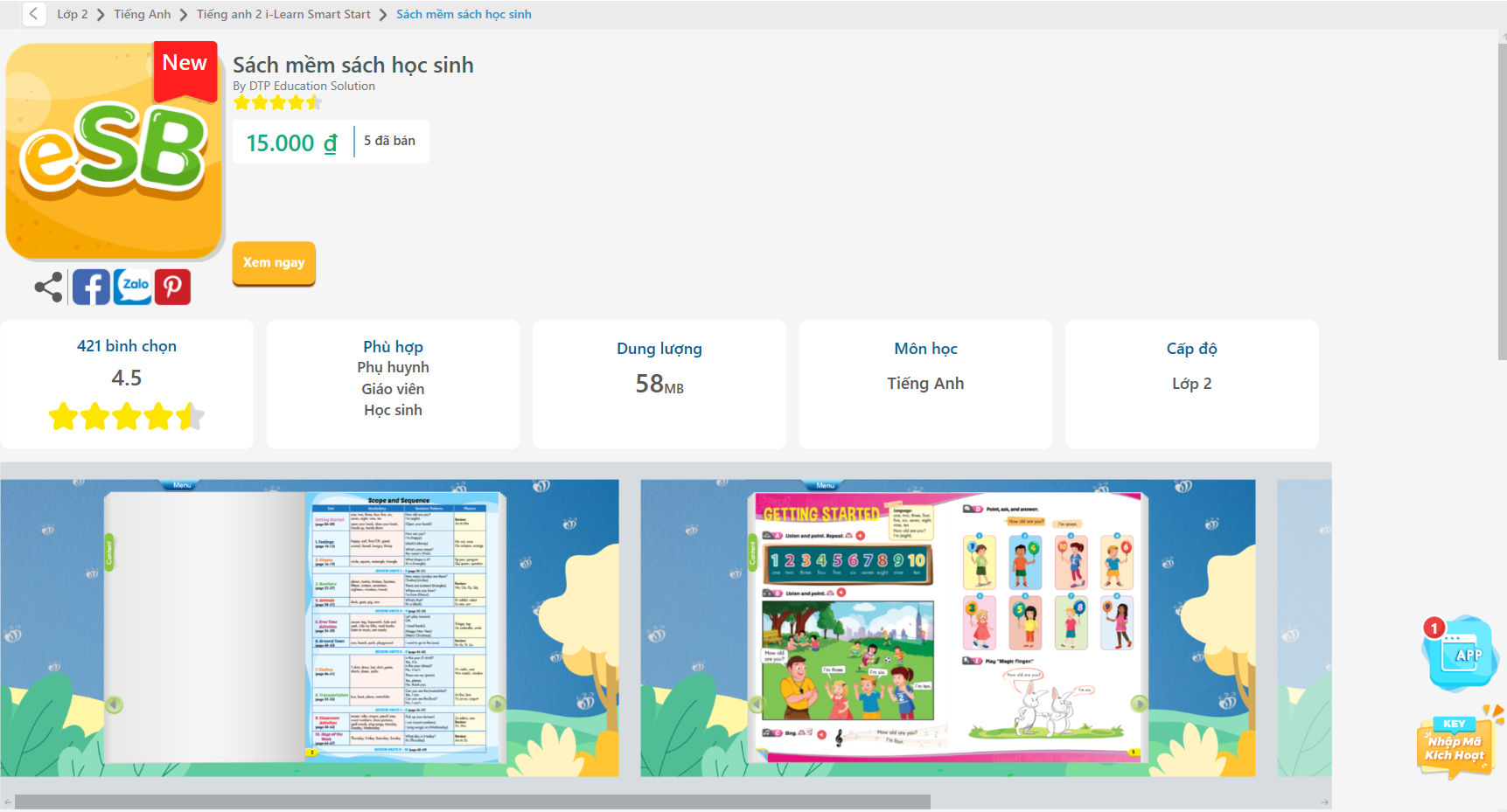 [E-BOOK] Tiếng Anh 2 i-Learn Smart Start Sách mềm sách học sinh