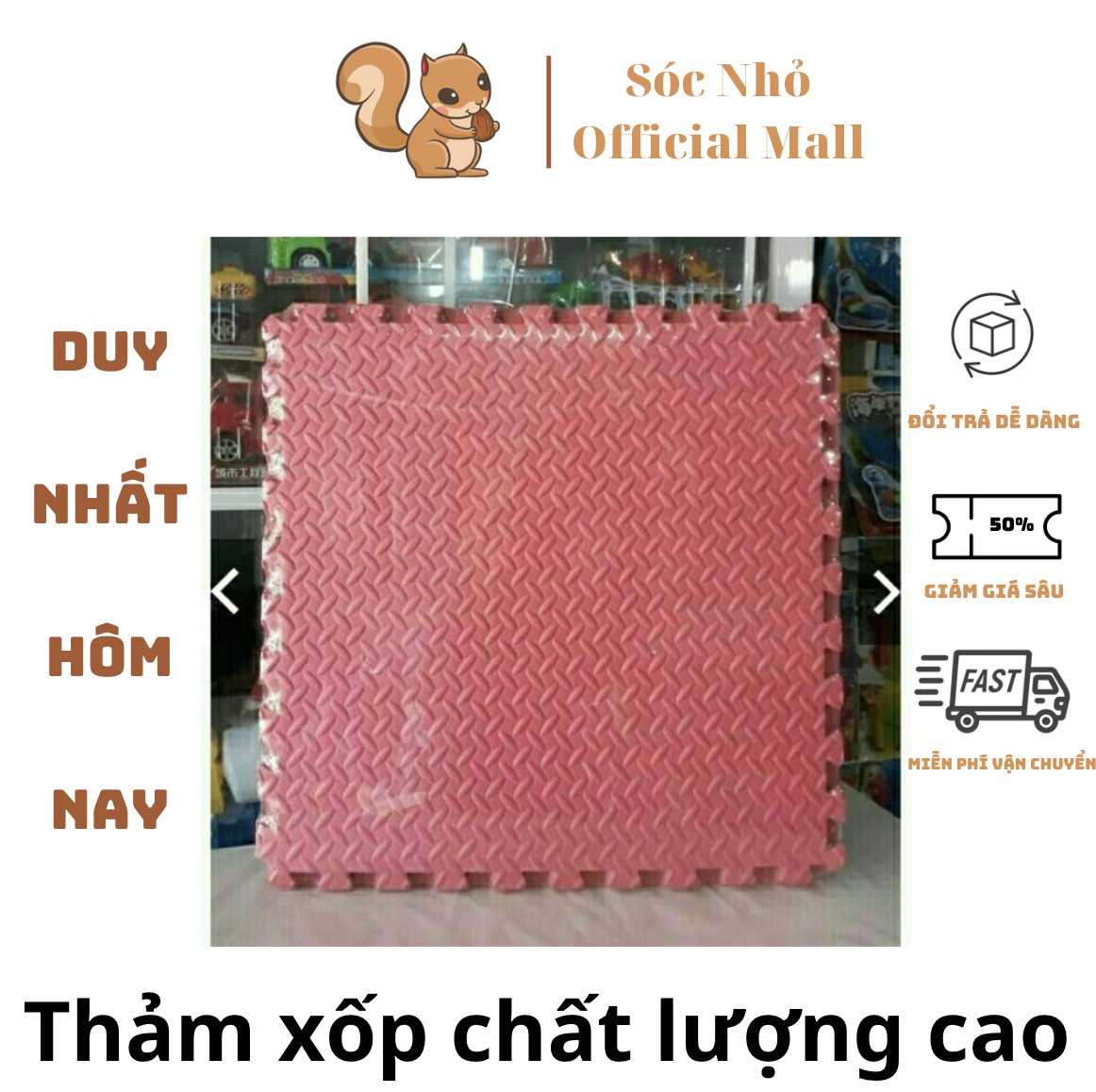 Thảm xốp ghép nền màu hồng kt 60x60 - bộ 4 miếng