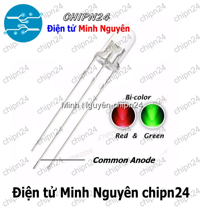 [25 con] (TK7, H7) Led 2 màu 3 chân 5MM Trong Dương chung (Đỏ/Xanh Lá Mạ) - HH002388