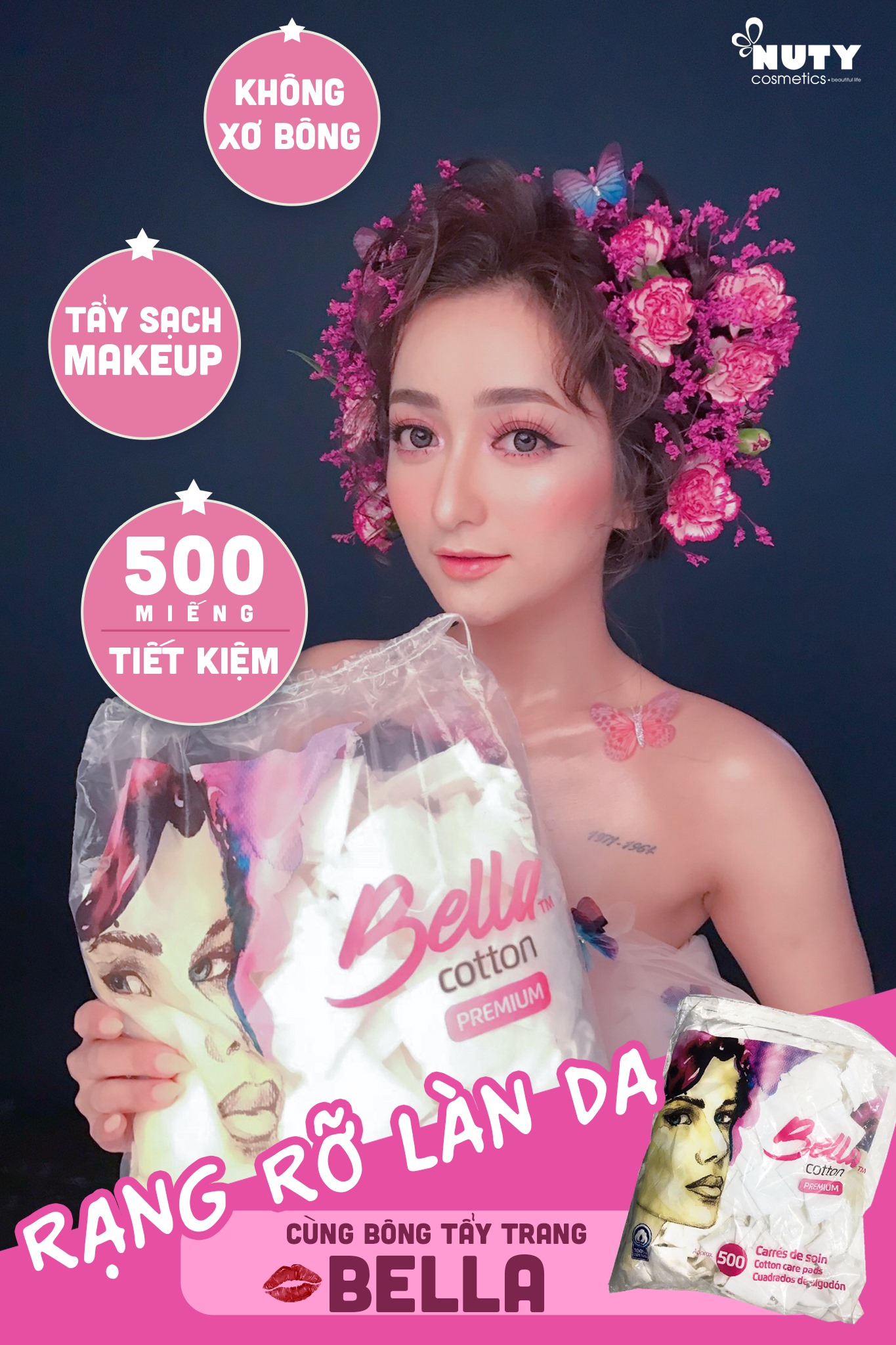 Bông Cotton Tẩy Trang Bella Cotton Premium (500 miếng)