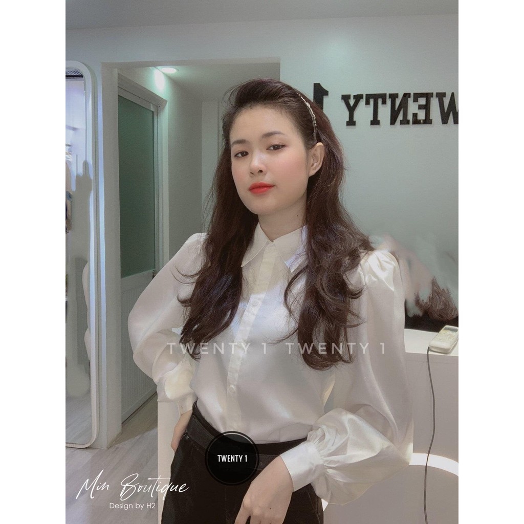 Áo sơ mi LỤA TRẮNG TAY BỒNG phong cách duyên dáng