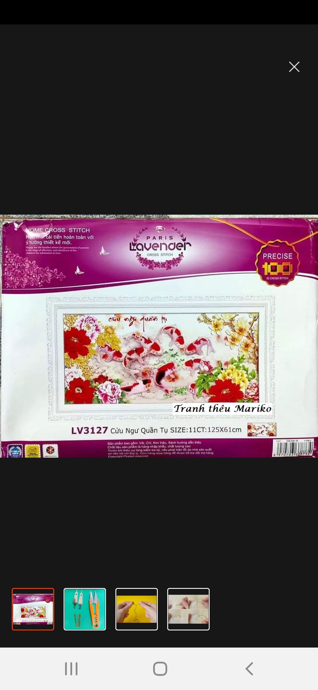 Tranh thêu chữ thập Cửu ngư quần hội LV3274, LV3409, LV3410, 223119: 190*85cm - tự thêu