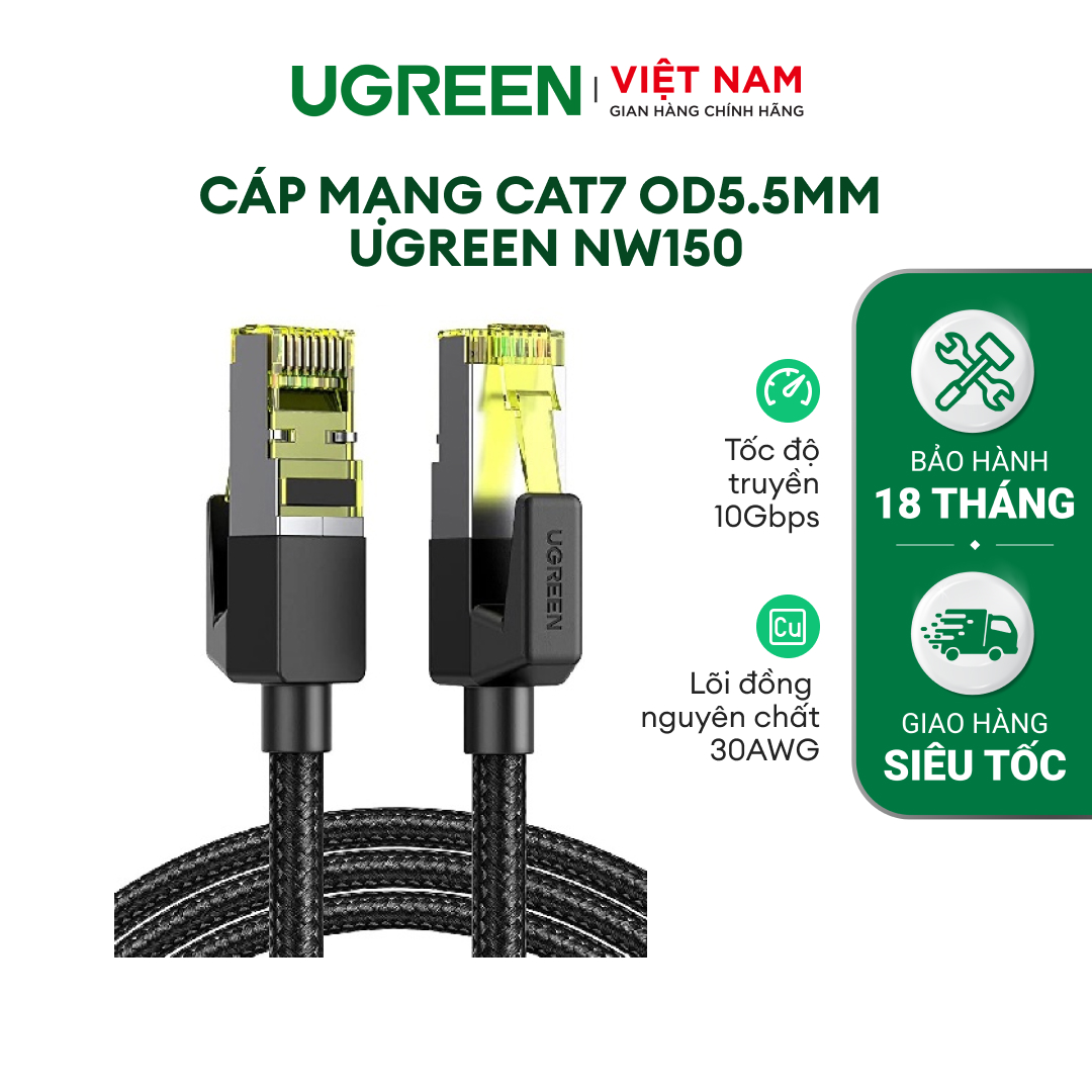 Cáp mạng Cat7 OD5.5mm UGREEN NW150 - Tốc độ truyền 10Gbps - Lõi đồng nguyên chất 30AWG - Hàng phân phối chính hãng - Bảo hành 18 tháng 1 đổi 1 | 10643