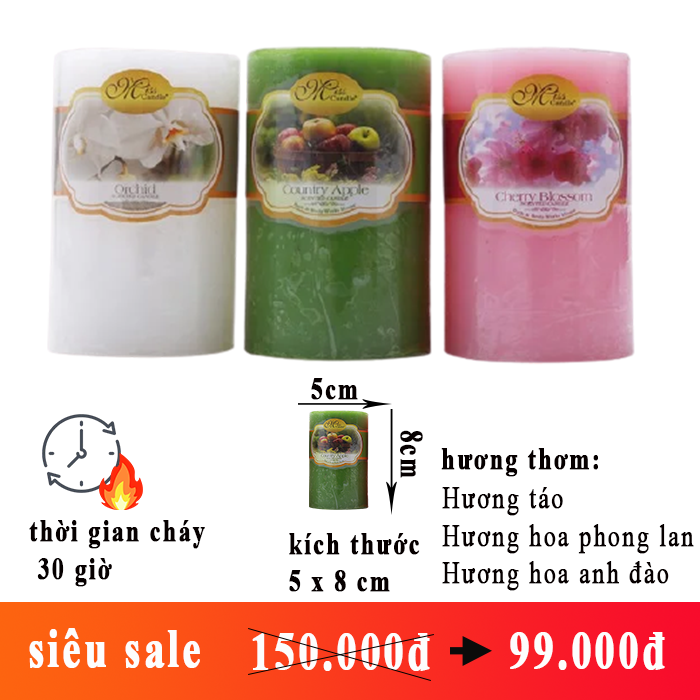 Set 3 nến thơm trụ tròn D5H8 Miss Candle FtraMart 5x8cm FTM-NQMD5H8 (Hồng-trắng-xanh)