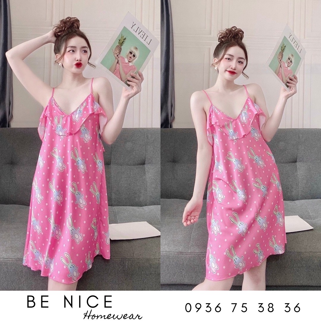 Váy lụa 2 dây mặc nhà cổ bèo xinh