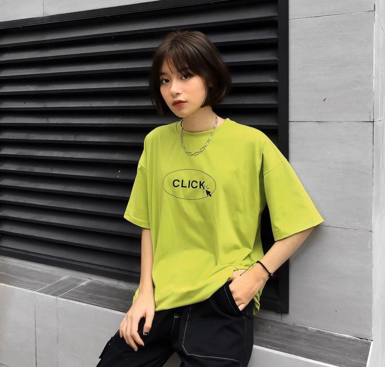 Áo Thun Form Rộng In Chữ CLICK Kết Hơp In Hình Địa Cầu Sau Lưng Cực Chất TTSL0208