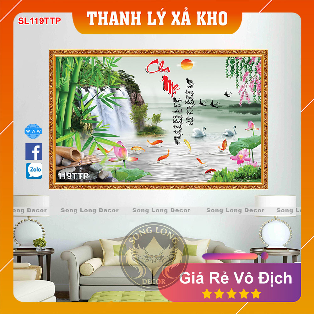 Tranh Dán Tường Chữ Cha Mẹ- SL116TTP-Tranh 3d Thư Pháp - Song Long Decor