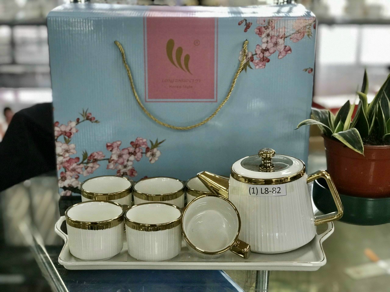 Bộ bình cốc cao cấp phong cách Bắc Âu sọc dáng thấp