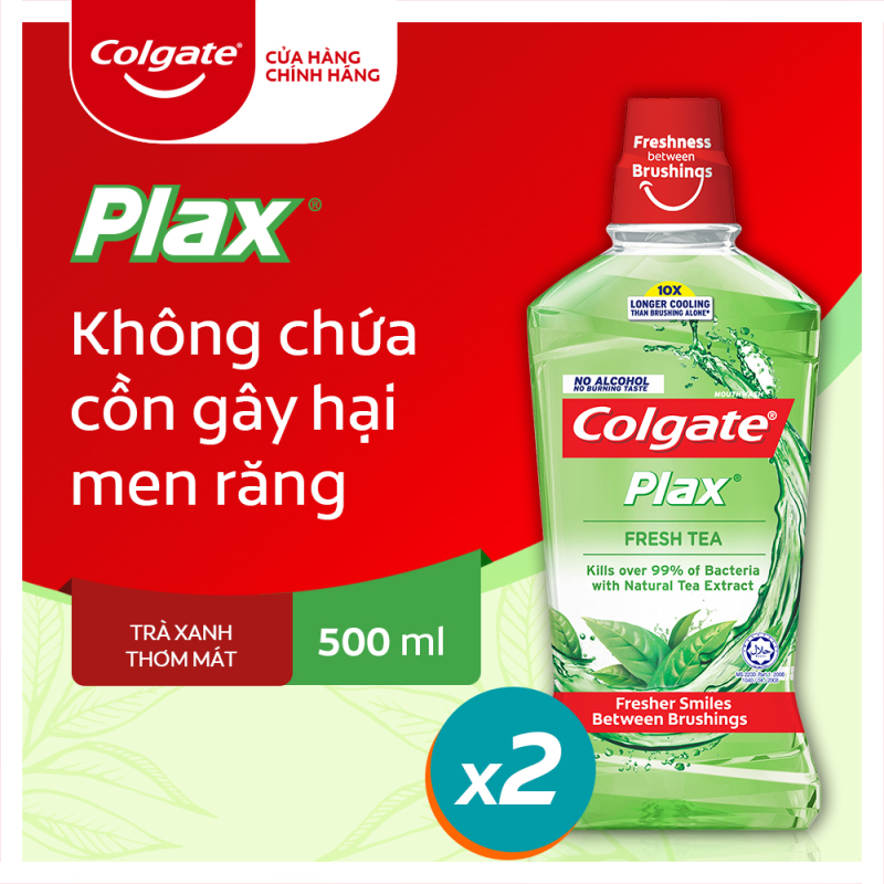 Bộ đôi Nước súc miệng Colgate diệt 99% vi khuẩn Plax trà xanh 500ml/chai cao cấp