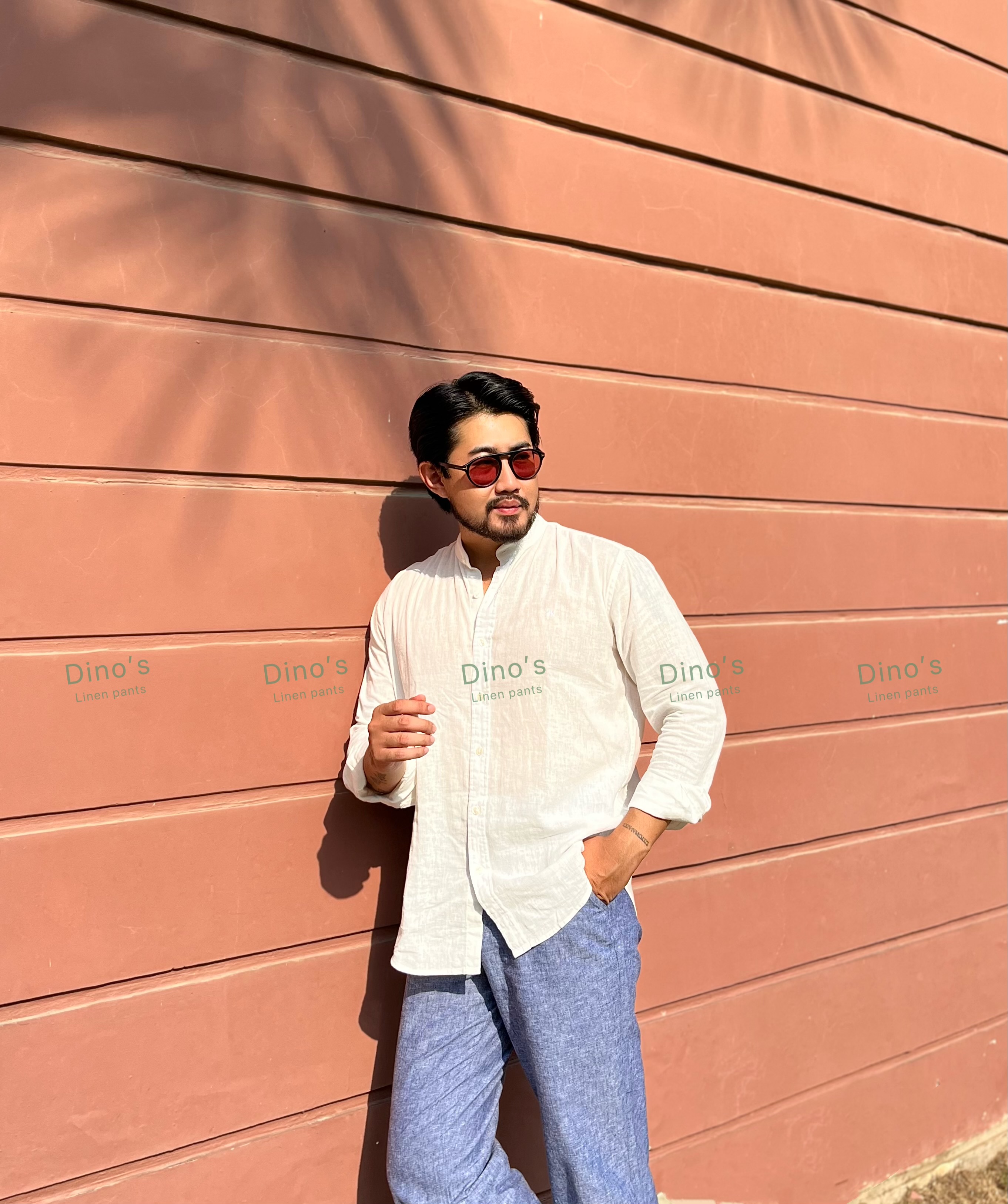 Sơ mi nam Linen cổ trụ màu trắng mỏng nhẹ thoáng mát