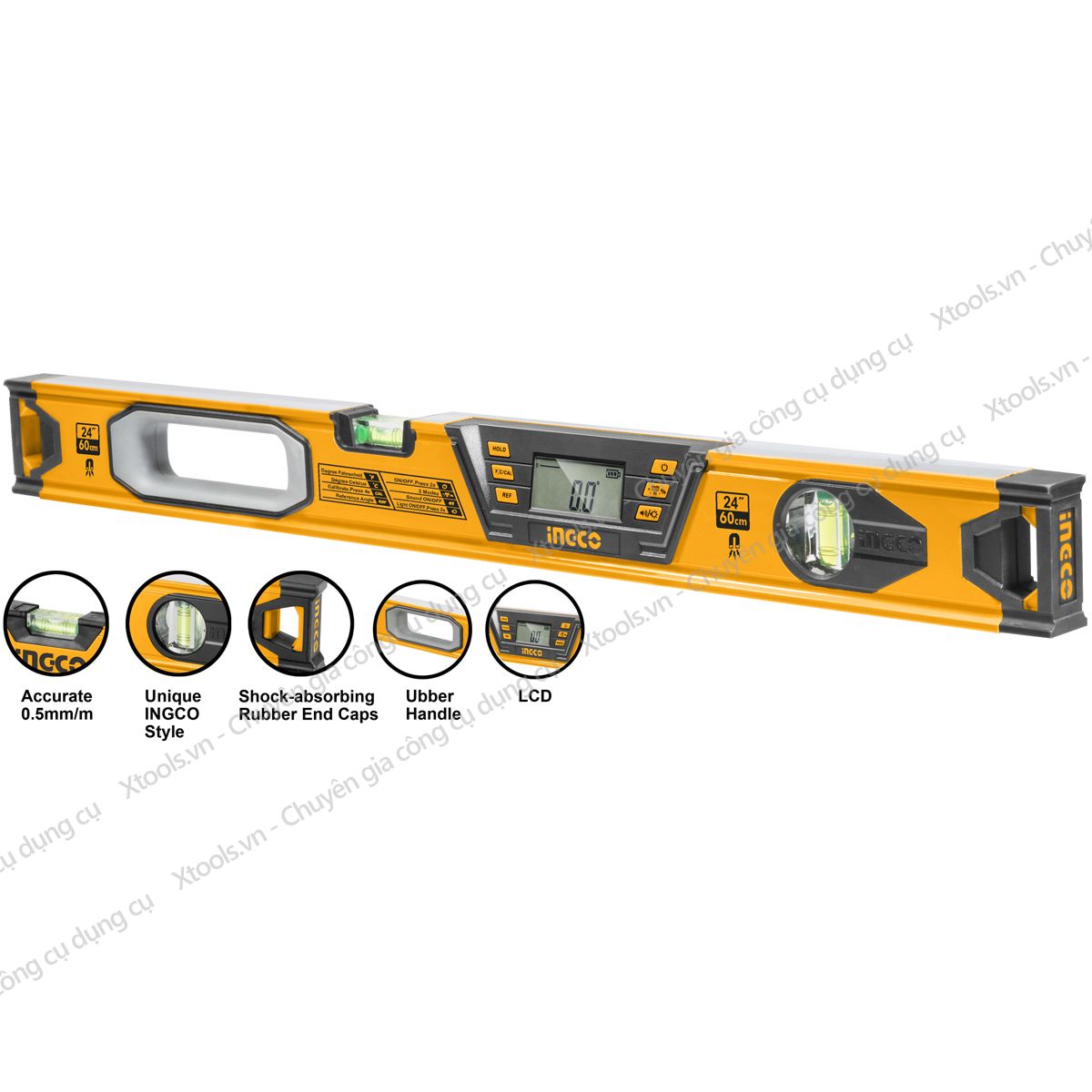Thước đo kỹ thuật số INGCO HSL08060D 60cm Thước đa năng nam châm hút. Độ dày thanh nhôm 1.5m chất liệu nhôm cao cấp bền bỉ