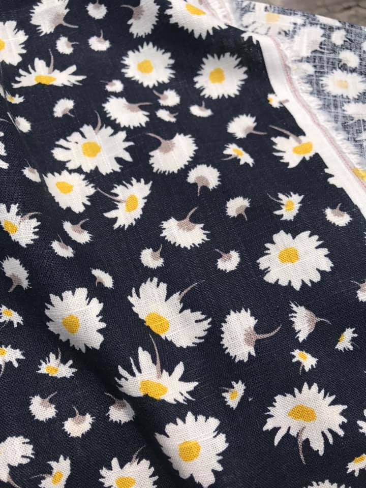 vải linen tưng gân hoa cúc họa mi!