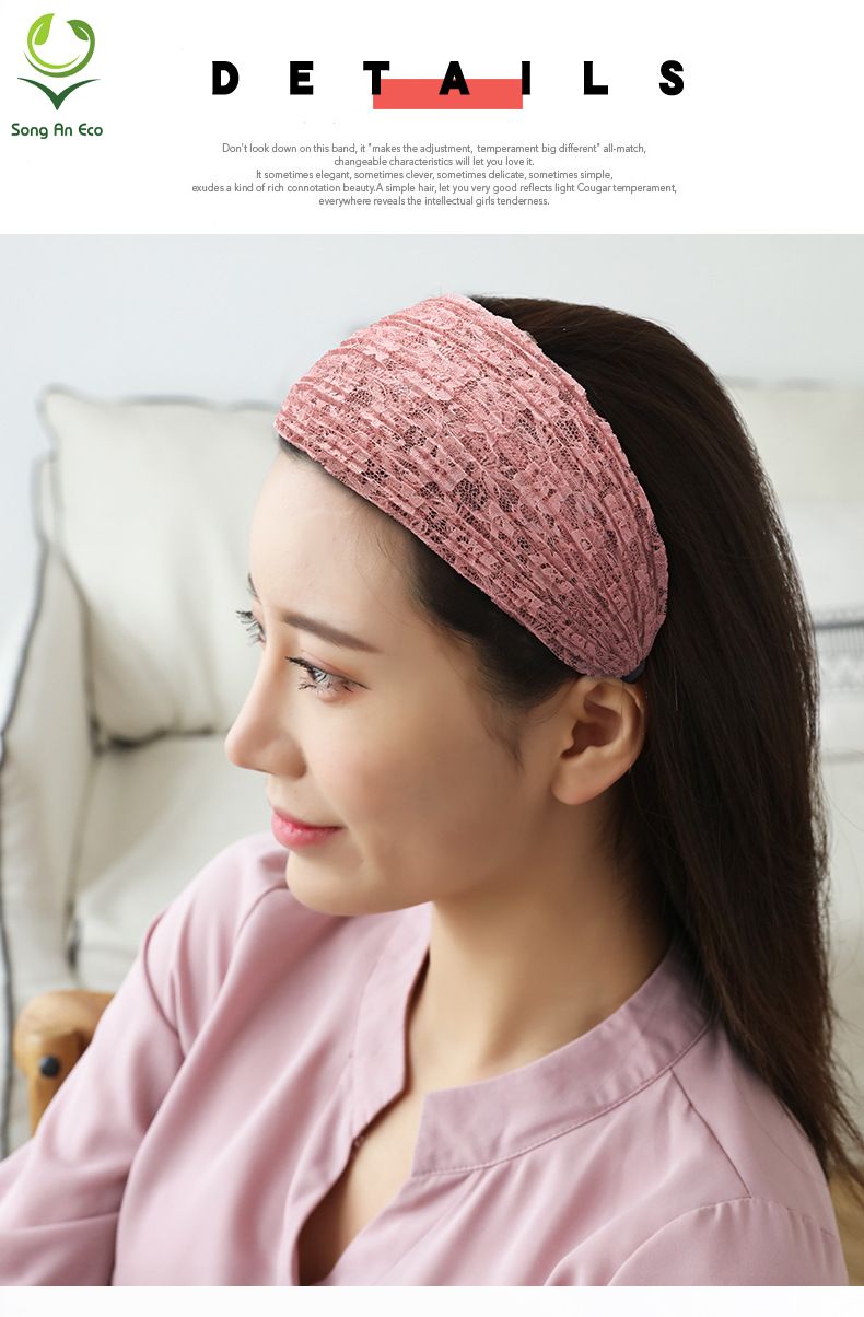 (5 màu) Bờm cài tóc bản to ren hoa dễ thương BN126