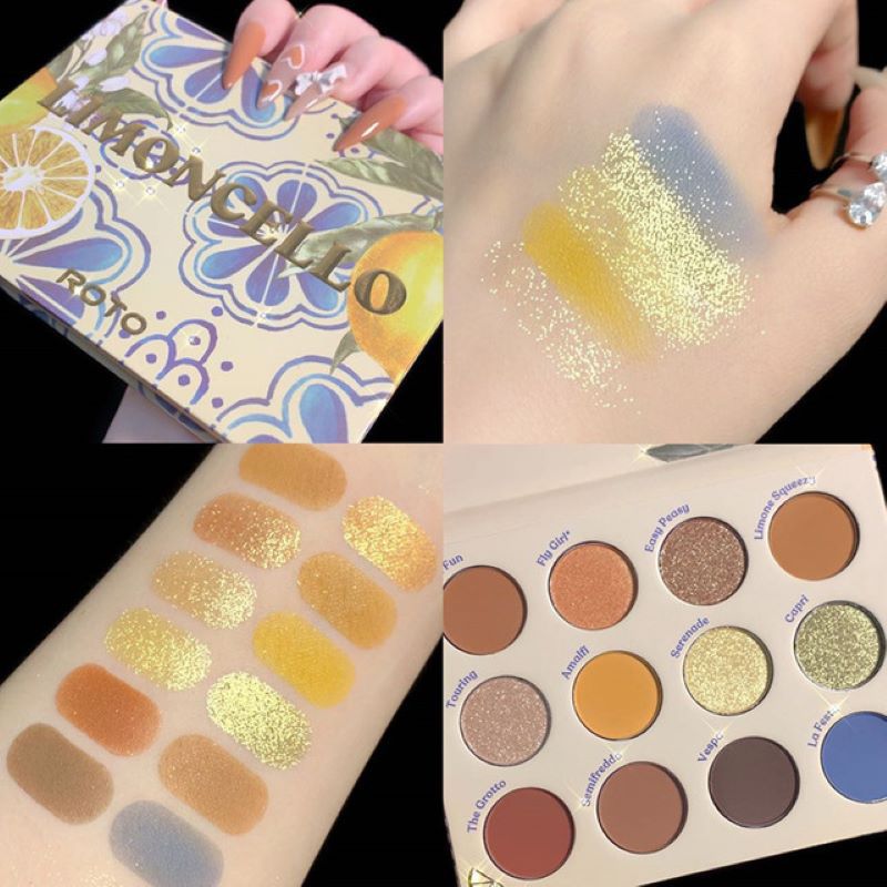 Bảng mắt 12 ô phấn mắt lì và nhũ roto beauty rose, roto limoncello