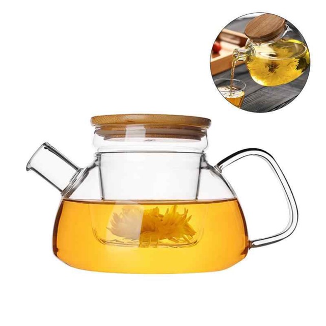 Ấm Thuỷ Tinh Nắp Tre Lõi Lọc 600Ml