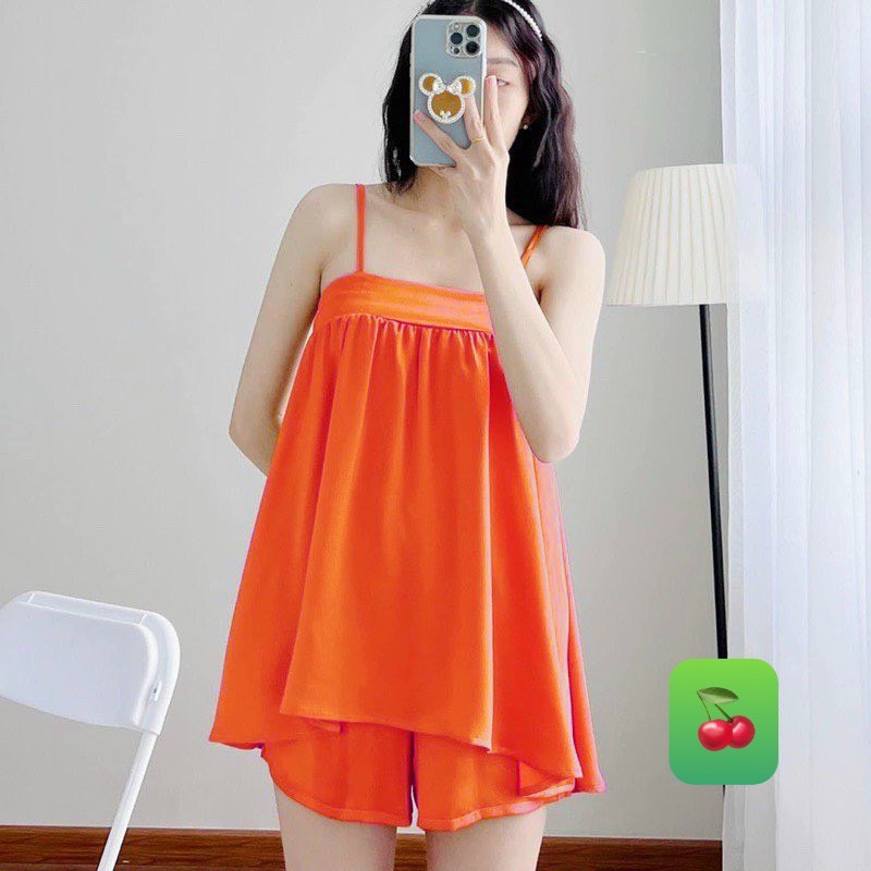 Set bộ mặc nhà phi lụa hai dây cực xinh siêu mềm mát