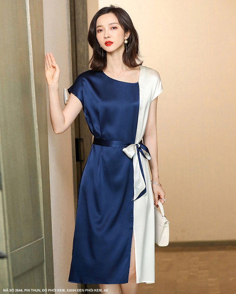 MYDU SHOP | MS 2644 ĐẦM SUÔNG PHI LỤA CỘT NƠ EO DUYÊN DÁNG – THANH LỊCH, DỄ MẶC.