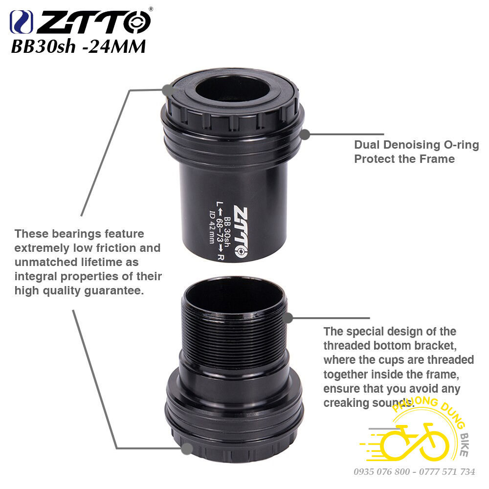 Trục giữa cốt rỗng xe đạp ZiTTO BB30sh 24mm (BB ép Kiểu vặn - Vòng bi Ceramic)