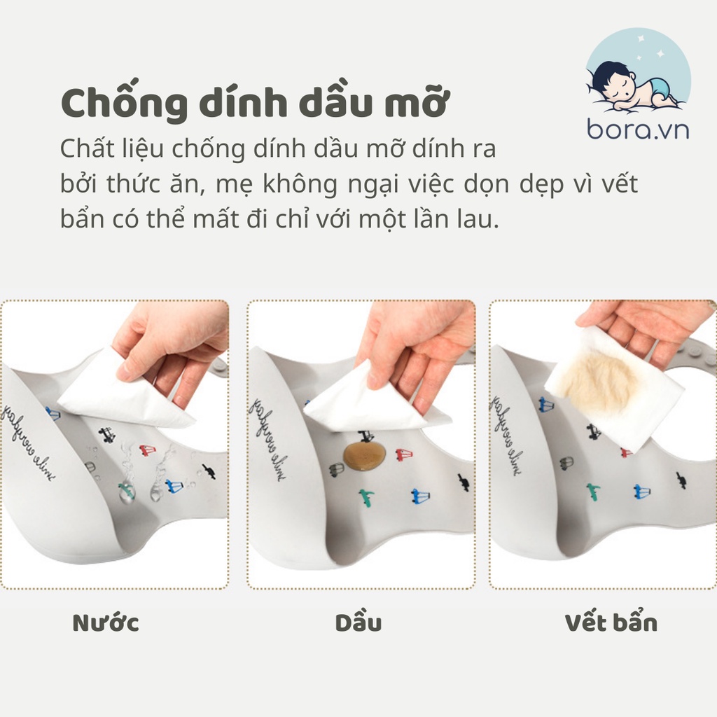 Yếm silicon cho bé ăn dặm, có máng hứng thức ăn