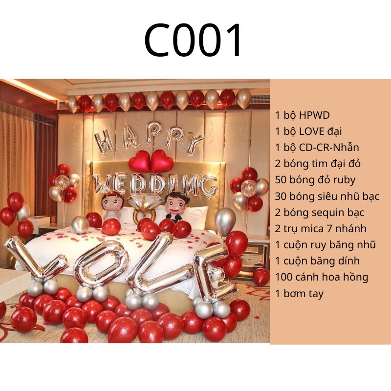 Sét bóng happy wedding trang trí phòng cưới hot-sét bóng trang trí