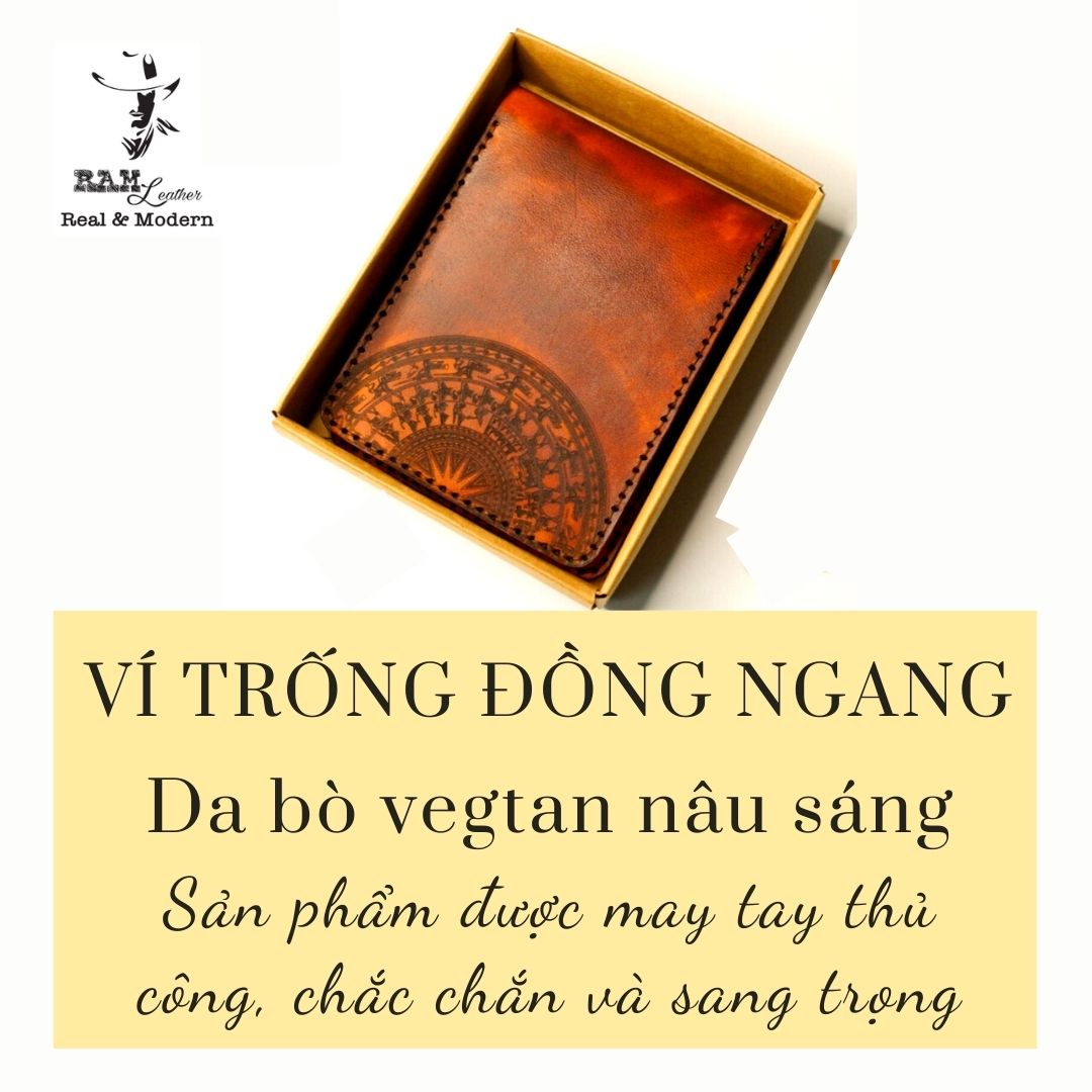 Ví Siêu bền RAM Leather Trống Đồng Dáng Ngang Lightbrown (Da Bò Thuộc Thảo Mộc Vegtan Wallet)
