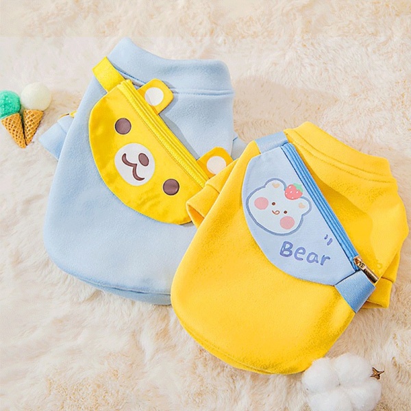 Dog Sweater Cat Crossbody Zipper Clothes Pet Clothes Puppy Clothes Autumn and Winter Yellow Bear Frog Warm Clothes